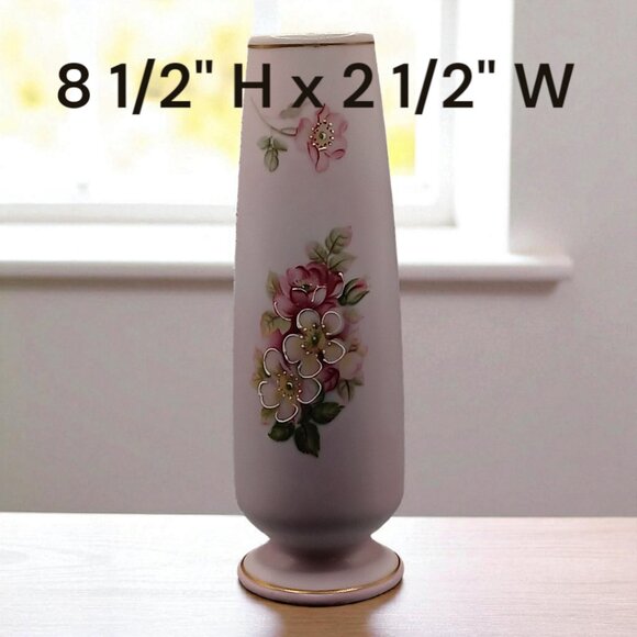 Norleans Pink Floral Rose Bud Vase Hand Painted Vintage Japan 8'' - Picture 1 of 5